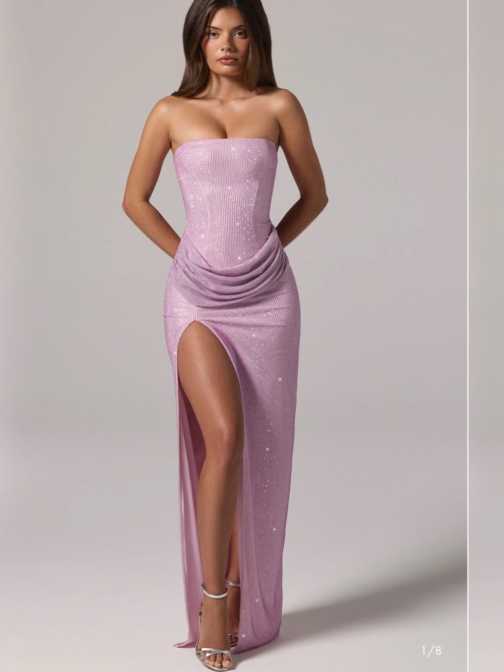 Oh Polly Strapless Sparkle Pink Gown